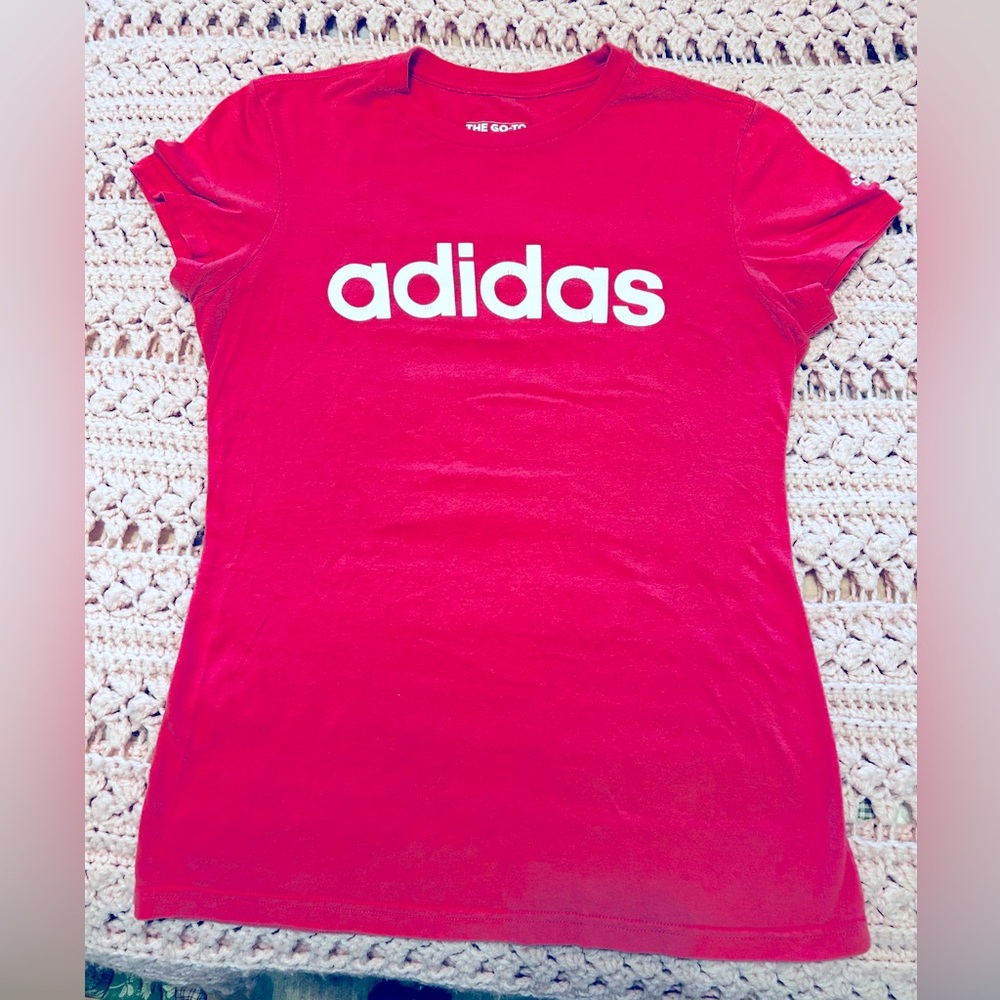 Adidas Pink cotton tee with white logo Size Small #AdidasTee